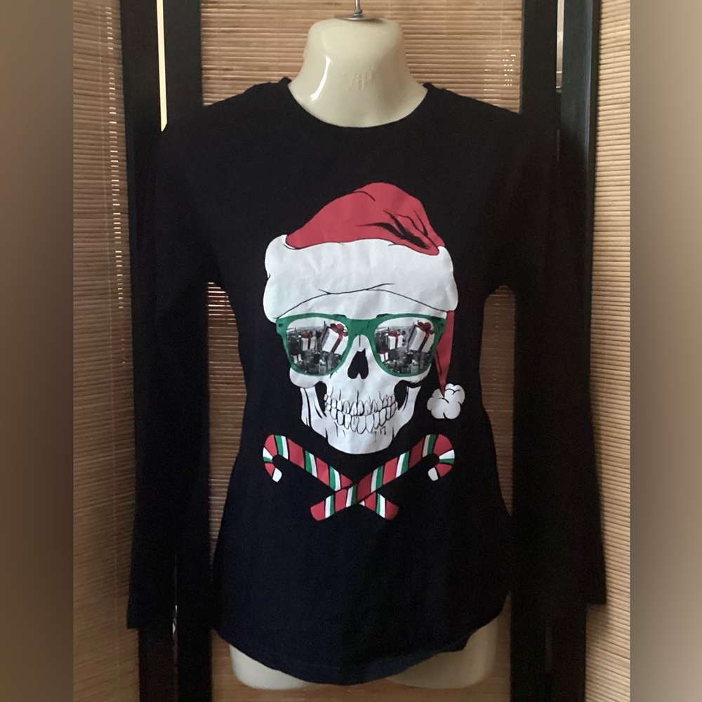 💀Skull Santa Shirt Christmas Holiday EUC Sz 14 XL